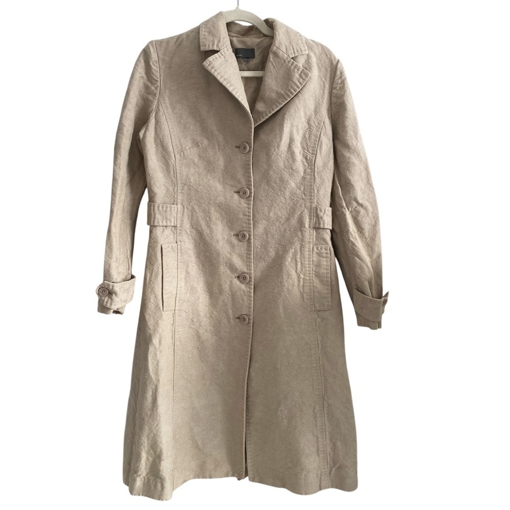 MEXX LINEN-Cotton Long Trench Coat Neutral Beige Size 6 - Picture 1 of 13